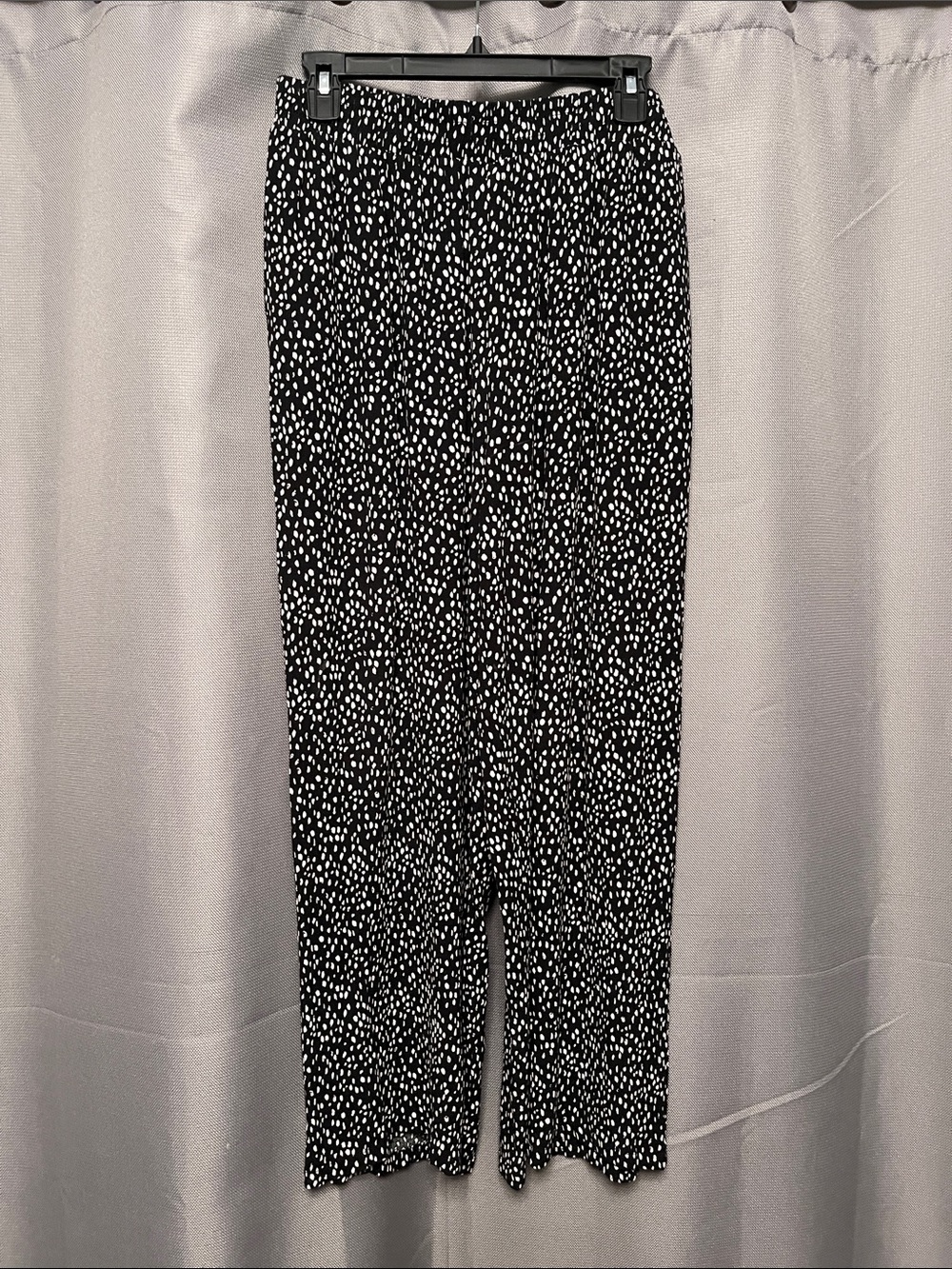 Women's Black & White Dot Print Wide-Leg Pants